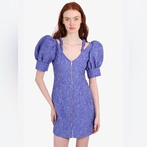 Ganni Blue Puff Sleeve Mini Dress